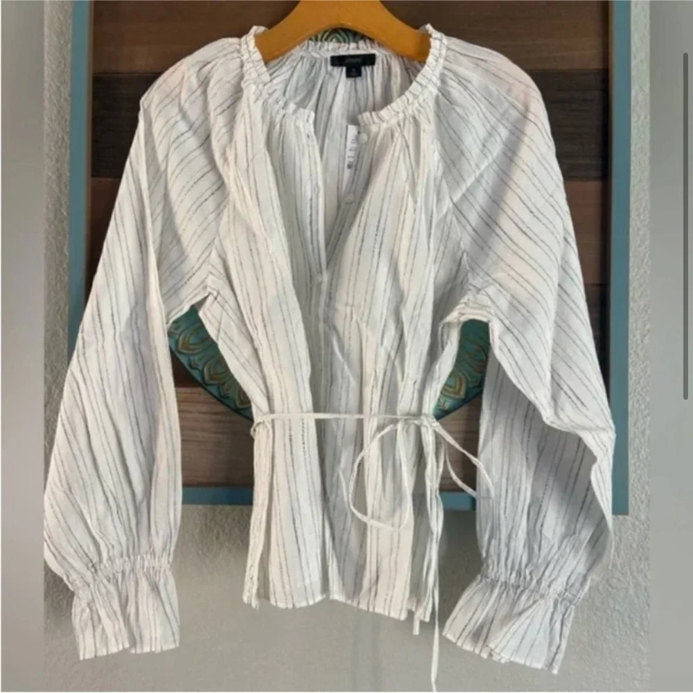 NWT JCrew Button-up tie-waist top in stripes